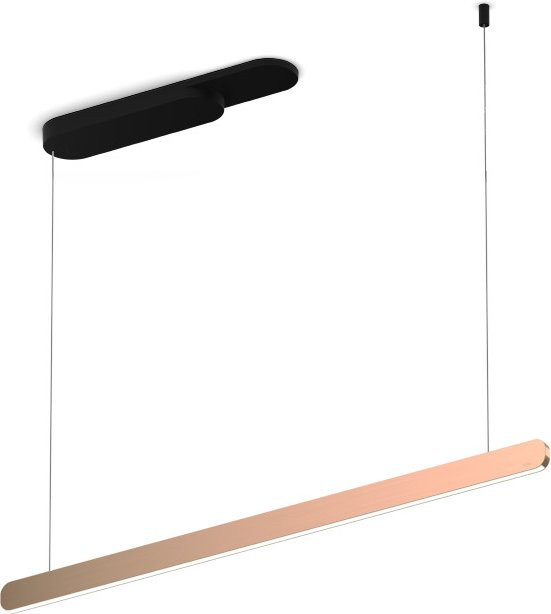 Occhio Mito linear volo 100 up LED-Pendelleuchte in Schwarz matt mit Rose Gold Kopf und Occhio air Modul für die Tischbeleuchtung - Bild 1