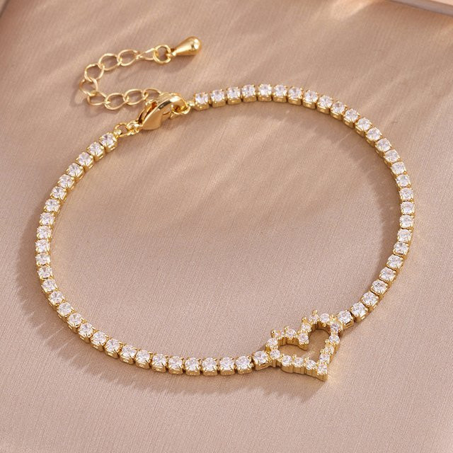 ZAKOL Tennisarmband, Herz-Charm, Zirkonia, Gold, Damen - Bild 1