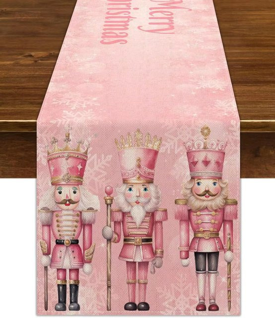 Nepnuser Weihnachts Tischläufer Rosa Nussknacker im Landhausstil aus Leinen - Bild 1