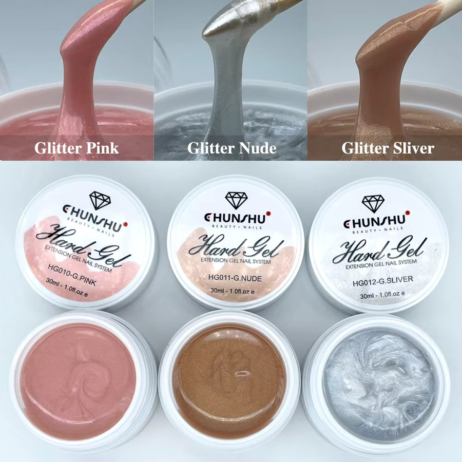 CHUNSHU Pink Sparkling Builder Extension Gel, 30 ml, Silber Glitzer - Bild 3