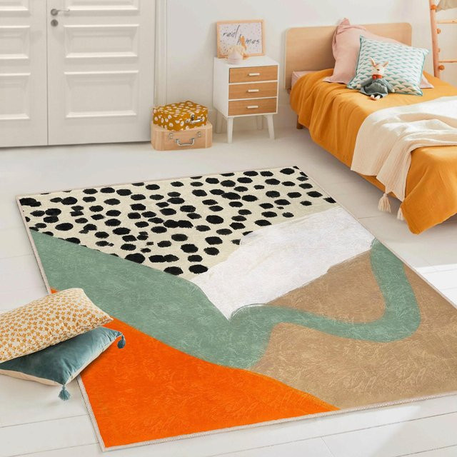 BC-Warm Home Boho Kinderteppich Rechteckig mit abstraktem Streifenmuster, Rutschfest und Waschbar, B/T: 60 x 40 cm - Bild 1