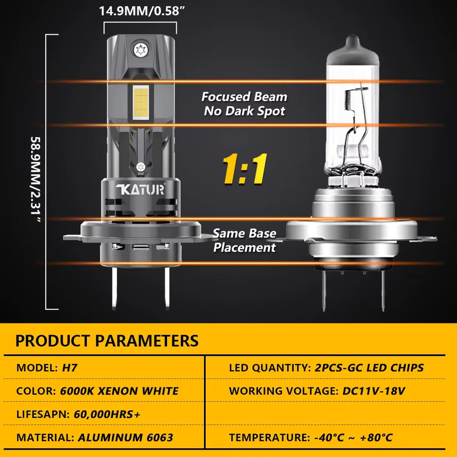 Katur H7 Turbo LED Canbus Scheinwerferlampe Set, 2 Stück, 20000LM, 100W, passend für BMW E60 F10 F30 E46, Mercedes Benz W204 W203 W211 W212, VW Audi A3 - Bild 2