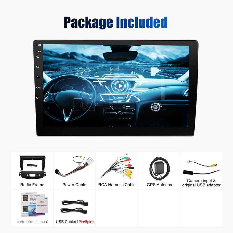 ESSGOO Android 14 Autoradio mit 9 Zoll HD-Touchscreen für Mitsubishi Outlander 2006–2012, Wireless CarPlay, Android Auto, GPS-Navigation, Bluetooth, WiFi und USB, Schwarz - Bild 6
