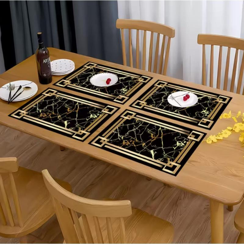 Lodestar Tischset mit Element Muster in Schwarz Gold, 6er Set, B: 32 cm, T: 42 cm - Bild 2