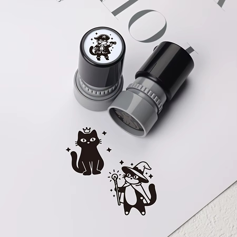 Set aus selbststempelnden Cartoon-Katzen-Stempeln in Schwarz für Scrapbooking und DIY-Bastelarbeiten - Bild 3