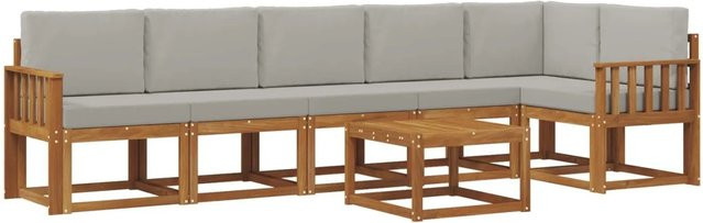 vidaXL Outdoor-Sofagarnitur 7-teilig aus Akazienholz mit Kissen in Natur und Hellgrau - Bild 1