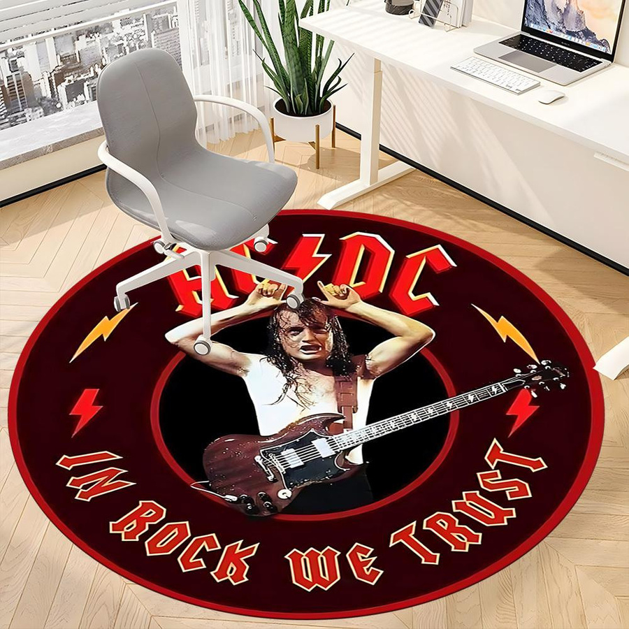 Living Need Y ACDC Band Teppich für Büro und Innenbereich, rund, Polyester, rutschfest und waschbar, Durchmesser: 80 cm, Mehrfarbig - Bild 2