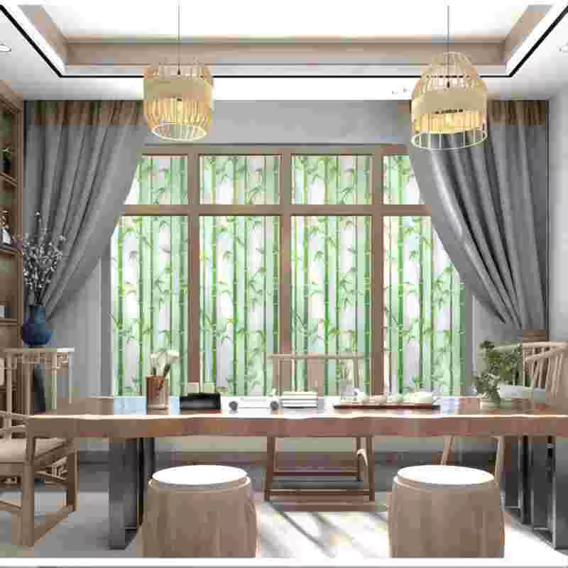 WXSHSH Bambus Fensterfolie Milchglasfolie mit floralem Design, statisch haftend und abnehmbar zur Privatsphäre - Bild 4