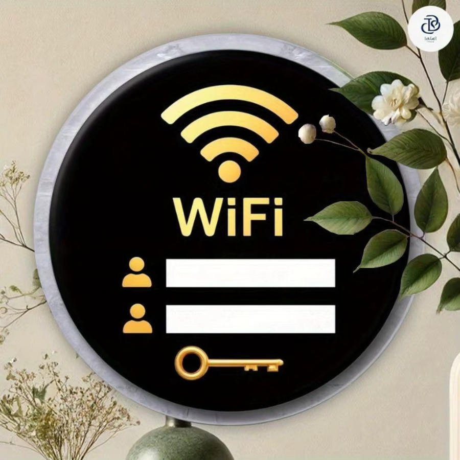 Hello Young WiFi-Passwortschild aus schwarzem Acryl, selbstklebend, rund, 20 x 20 cm - Bild 3