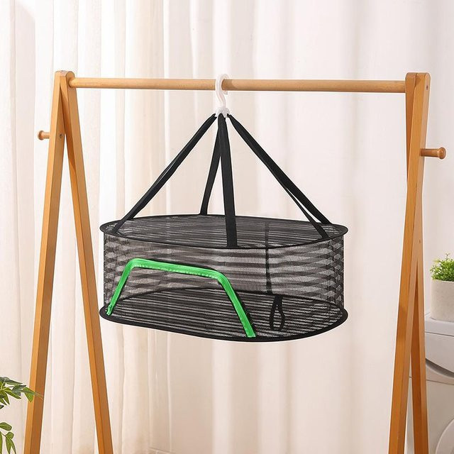 Warm Magpie Home Faltbares Lebensmitteltrocknungsnetz in Schwarz als Hängekorb zum Trocknen von Kräutern, Obst und Gemüse mit Einlagigem Mesh-Netz - Bild 1