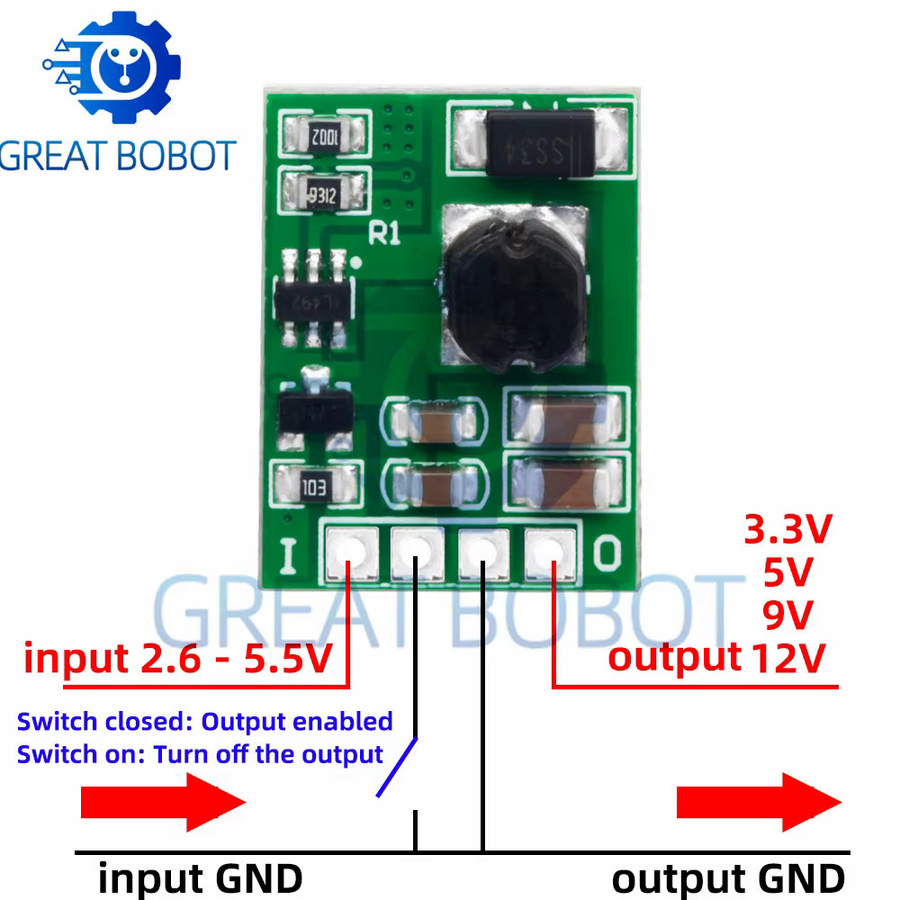 baishundianzi DC-DC Step-up-Boost-Konverter Spannungsregler Netzteilmodul mit Ein/Aus-Schalter in Grün - Bild 5