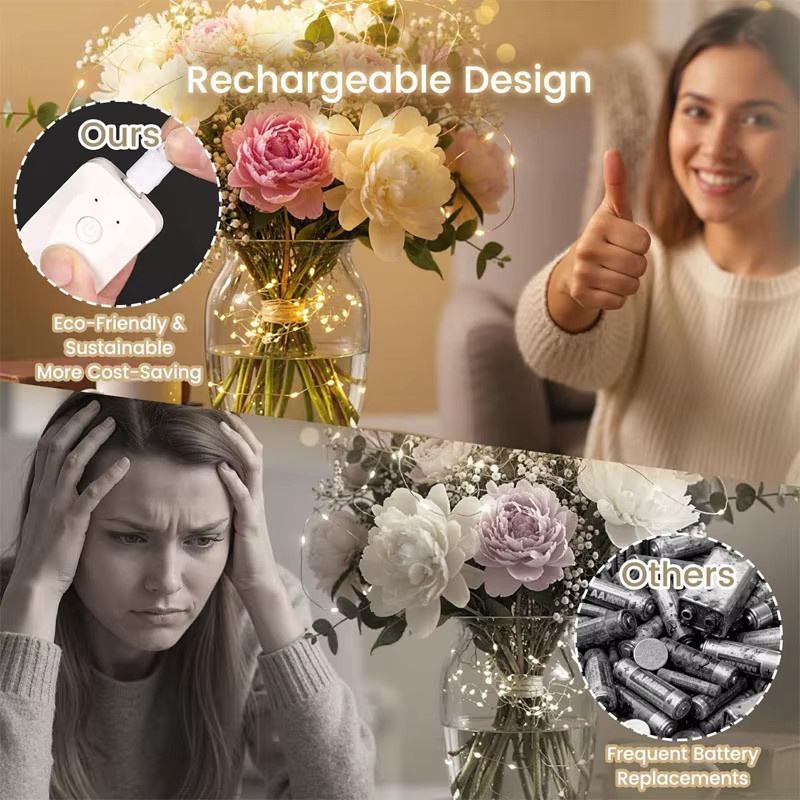 Wiederaufladbare Lichterkette aus Kupferdraht von TLEDMP mit 8 Modi und wasserdichter Funktion für Weihnachts- und Hochzeitsdekoration im Freien - Bild 2
