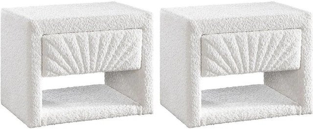 Vente-unique Nachttisch Ulami Modern in Weiß mit Bouclé-Stoff, Breite: 50 cm - Bild 1