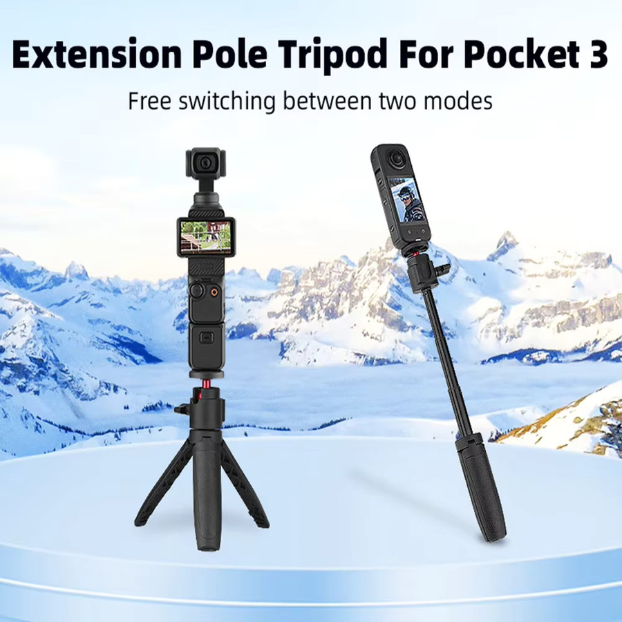 Selfie-Stick-Stativ mit Zubehör für Insta360 X4 X3 Ace Pro 2 DJI Action 5 4 Pocket 3 und GoPro in Schwarz - Bild 3