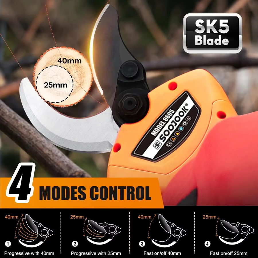 SWANSOFT Elektrische kabellose Astschere mit progressivem Schnitt, bürstenlos, 40mm Schnittkapazität, Orange, 21V mit 2AH Akku - Bild 2
