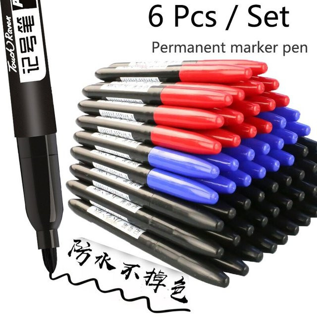6er Set Permanent Marker mit feiner 1,5 mm Faserspitze in Schwarz, Blau und Rot, wasserfeste Tinte für Schule und Büro - Bild 1