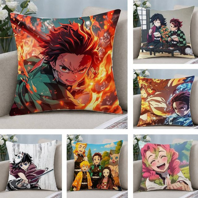 Bandai Demon Slayer Kamado Tanjiro Anime-Plüschkissenbezug aus weichem Kurzplüsch, quadratisch, Multicolour, Breite: 30 cm, Höhe: 30 cm - Bild 1
