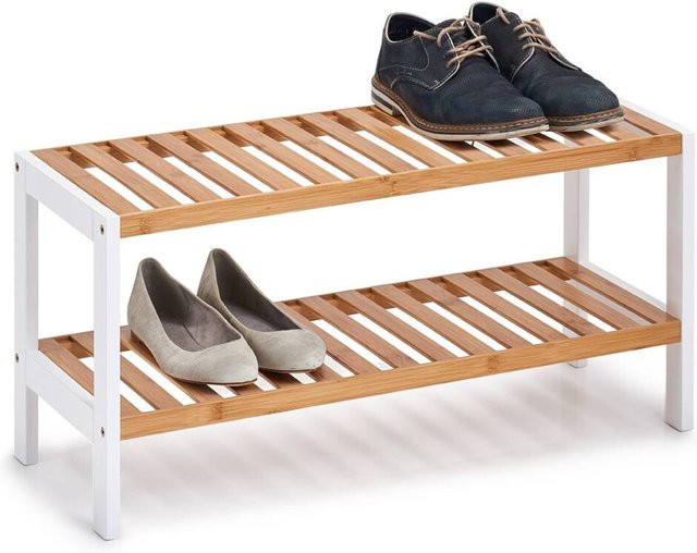Zeller Schuhregal mit 2 Ablagen aus Bambus und MDF in Weiß, B/H/T: 70 x 33 x 26 cm - Bild 1