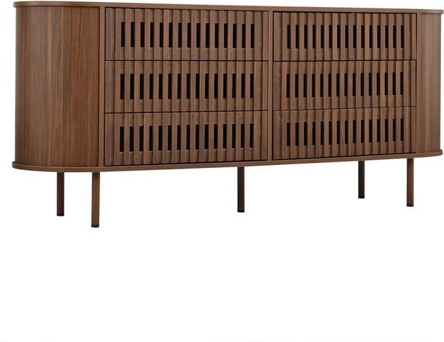 Merax Sideboard in Walnussoptik mit 6 Schubladen und Lamellenoptik, B/T/H: 160 x 40 x 70 cm - Bild 1