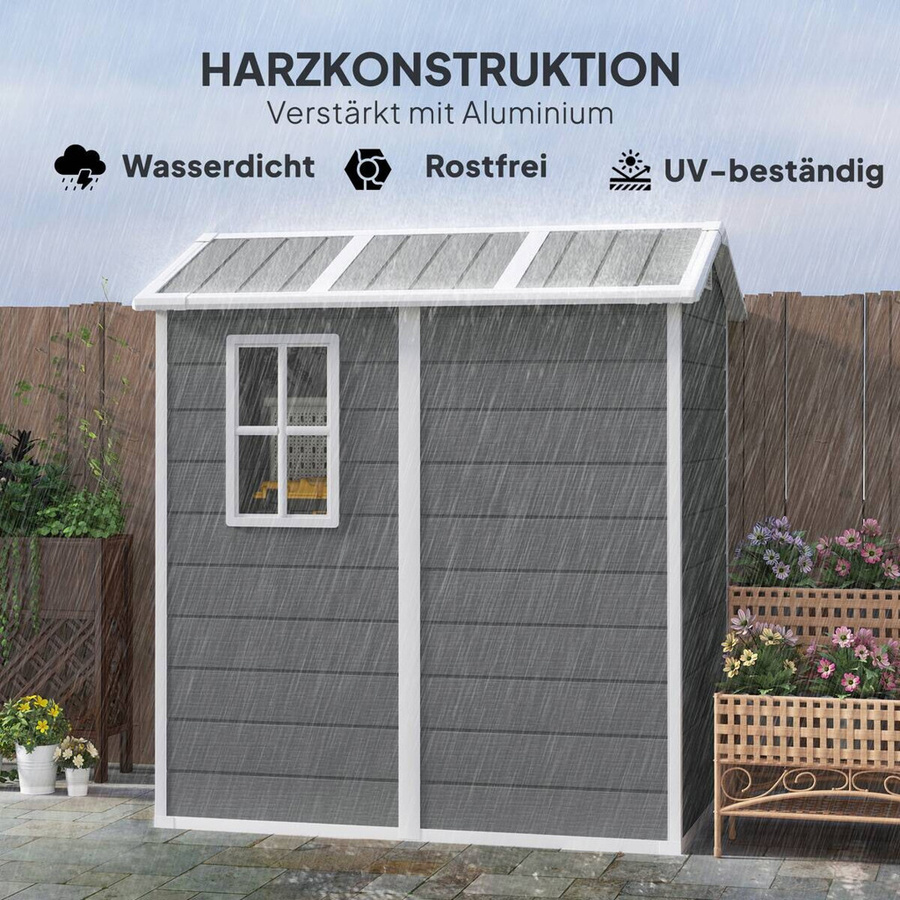 Outsunny Gartenhaus Grau mit Pultdach und Fenster als Geräteschuppen und Fahrradgarage aus Aluminium, B/T/H: 131 x 186 x 198 cm - Bild 5
