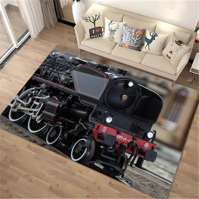 JGJG Rutschfester Teppich mit klassischem Zuglokomotive-Motiv in Mehrfarbig, 40 x 60 cm - Bild 1