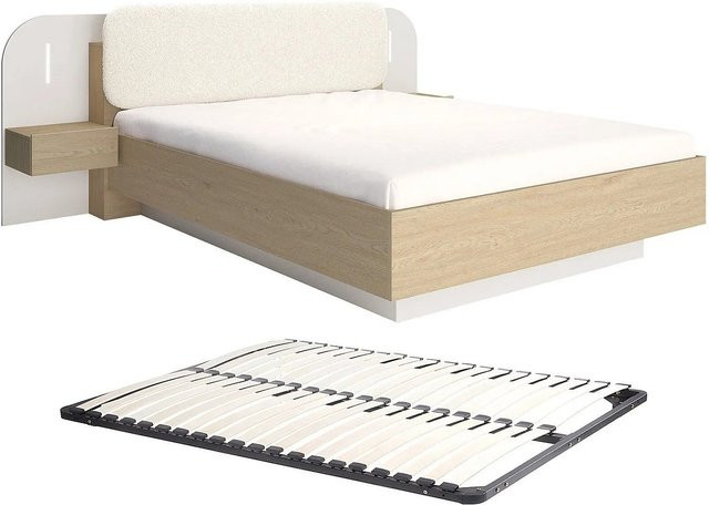 Lyorima Bettrahmen Modern in Beige mit Nachttischregal, B/T/H: 160 x 200 x 249 cm - Bild 1