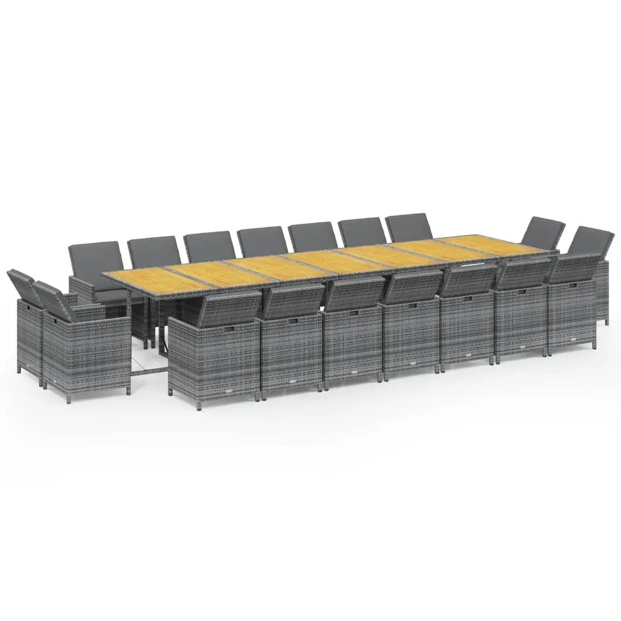 vidaXL 19-teilige Garten-Essgruppe aus Poly Rattan und Akazienholz mit Kissen in Grau - Bild 2