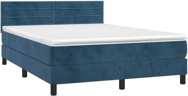 vidaXL Boxspringbett mit Matratze in Dunkelblau, Samt, mit LED-Unterbettbeleuchtung und USB-Ladeanschluss, B/T/H: 140 x 200 x 78 cm - Bild 1