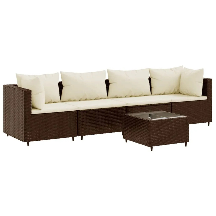 vidaXL 5-tlg Garten-Lounge-Set in L-Form mit Kissen, Braun und Weiß, Poly Rattan und Metallgestell - Bild 2