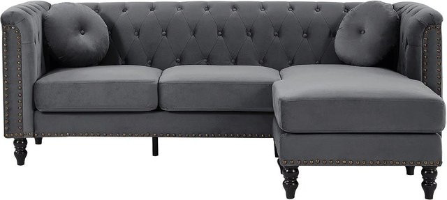 Vente-unique Sofa Turner in Anthrazitgrau mit Samtbezug und L-Form, Breite: 222 cm - Bild 1