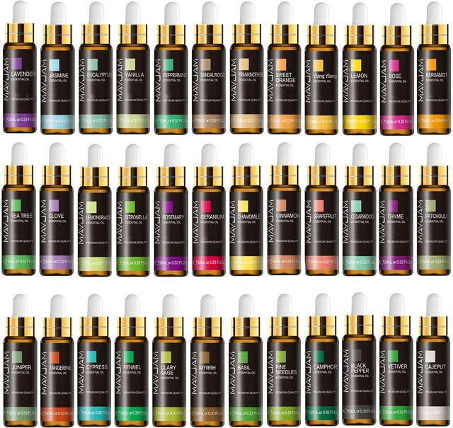 MAYJAM Ätherisches Öl, 10 ml, Lavendel Rose Eukalyptus Jasmin Vanille Minze Sandelholz Teebaumöl Orange, Diffusor Aroma - Bild 1