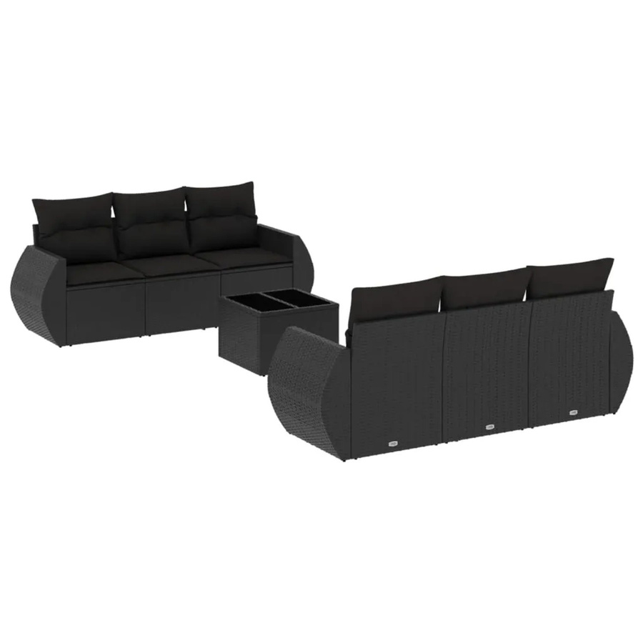vidaXL 7-tlg Garten-Sofagarnitur in L-Form mit Kissen und Couchtisch, Schwarz, Poly Rattan und Metallgestell - Bild 2
