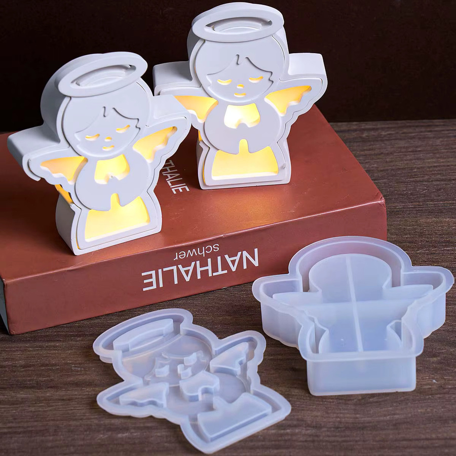 Silikonform Engel Silhouette für LED Licht Ornamente aus Gips oder Harz, UDOCOOL, Weiß - Bild 2