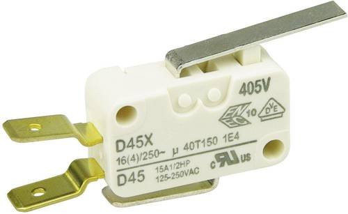 ZF Mikroschalter D45U-V3LD, 250 V/AC, 16A, 1 x Ein/(Ein) tastend, Weiß - Bild 1