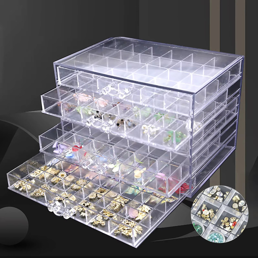 Bymaocar Schmuckbox mit 120 Fächern und 5 Schubladen, transparenter Organizer aus Kunststoff für Nagelkunst, Perlen und Strass - Bild 2