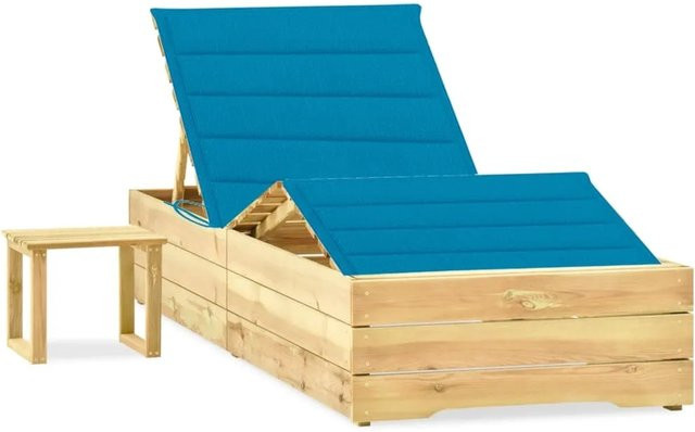 vidaXL Garten-Sonnenliege aus imprägnierter Kiefer mit blauem Auflagen-Set und Tisch - Bild 1