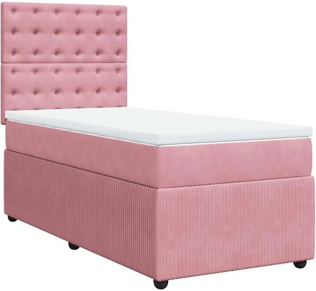 vidaXL Boxspringbett mit Matratze in Rosa, Hybridbett aus Samt mit USB-Anschluss und Unterbettbeleuchtung, B/T: 90 x 190 cm - Bild 1