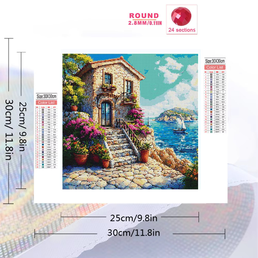 Momoart DIY Diamant-Stickerei Country House Landschaft mit Blumen, Multicolour, B/T/H: 20 x 20 x 20 cm - Bild 2