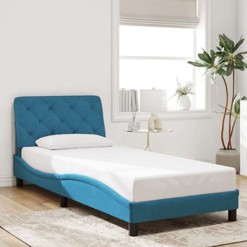 Modernes Polsterbett Vidaxl aus Samt und Metall in Blau, B/T/H: 80 x 200 cm - Bild 1