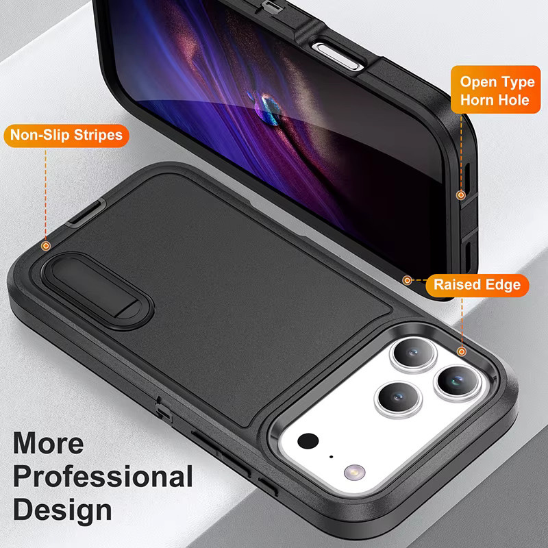 Robuste faltbare Handyhülle mit integriertem Ständer für iPhone 11 bis iPhone 17 Pro Max in Schwarz und Rot - Bild 5