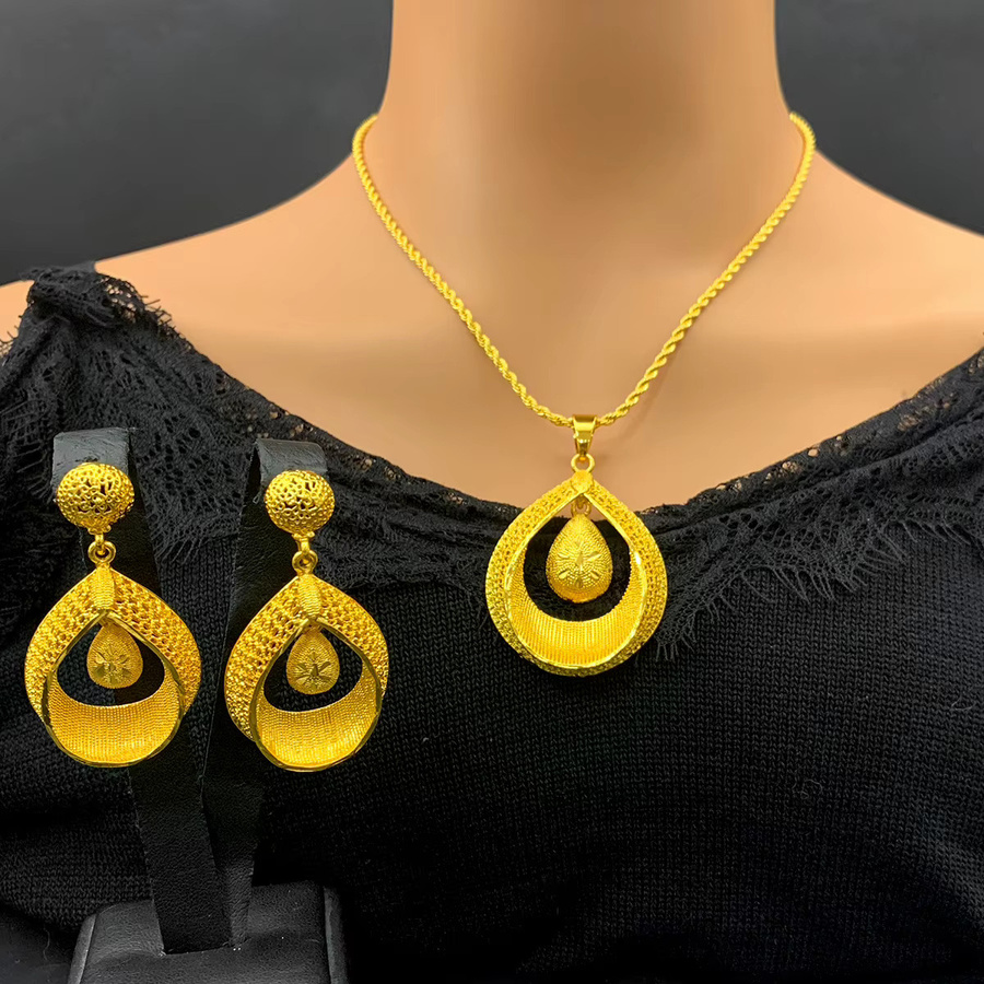 XUHUANG Schmuckset Halskette und Ohrringe, 24K vergoldet, Damen - Bild 2
