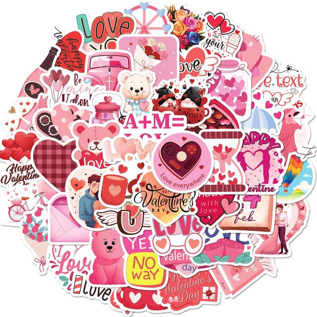 50 Valentinstag Sticker Cartoon Süßer Valentinstag Doodle Laptop Schreibwaren Sticker - Bild 1