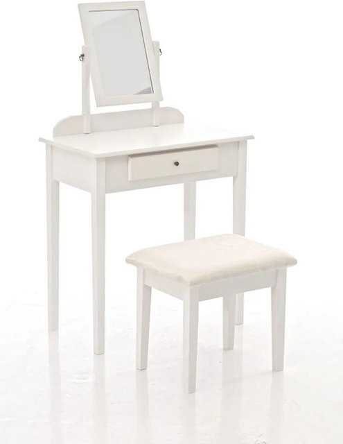 DELUKE Schminktisch TOULON in Weiß aus Holz mit Spiegel und Hocker, B/T/H: 72 x 41 x 76 cm - Bild 1