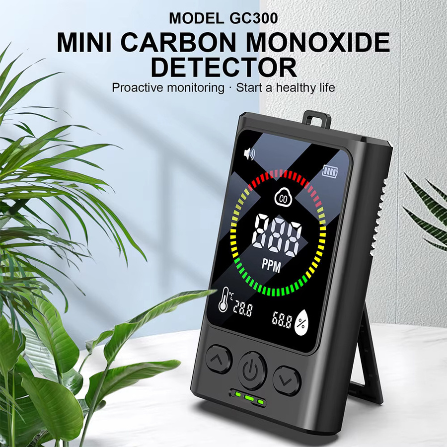 Aideepen 3-in-1 Kohlenmonoxid-Detektor mit LCD-Display, Temperatur- und Luftfeuchtigkeitsmonitor, Schwarz - Bild 2