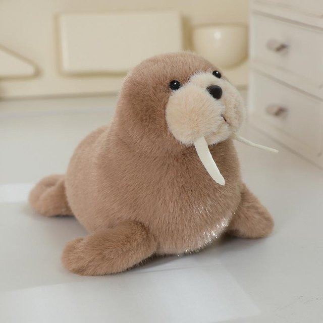 Yiran toy Kawaii Meerestier Plüschtiere, Weiche Flauschige Cartoon Wale Haie Orcas Delfine Seelöwen Walross, Braun - Bild 1