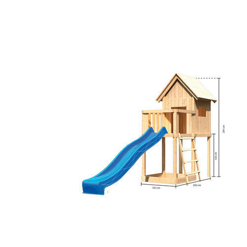 Karibu Kinderspielhaus Frieda Set mit Anbau und Rutsche in Natur und Blau - Bild 4