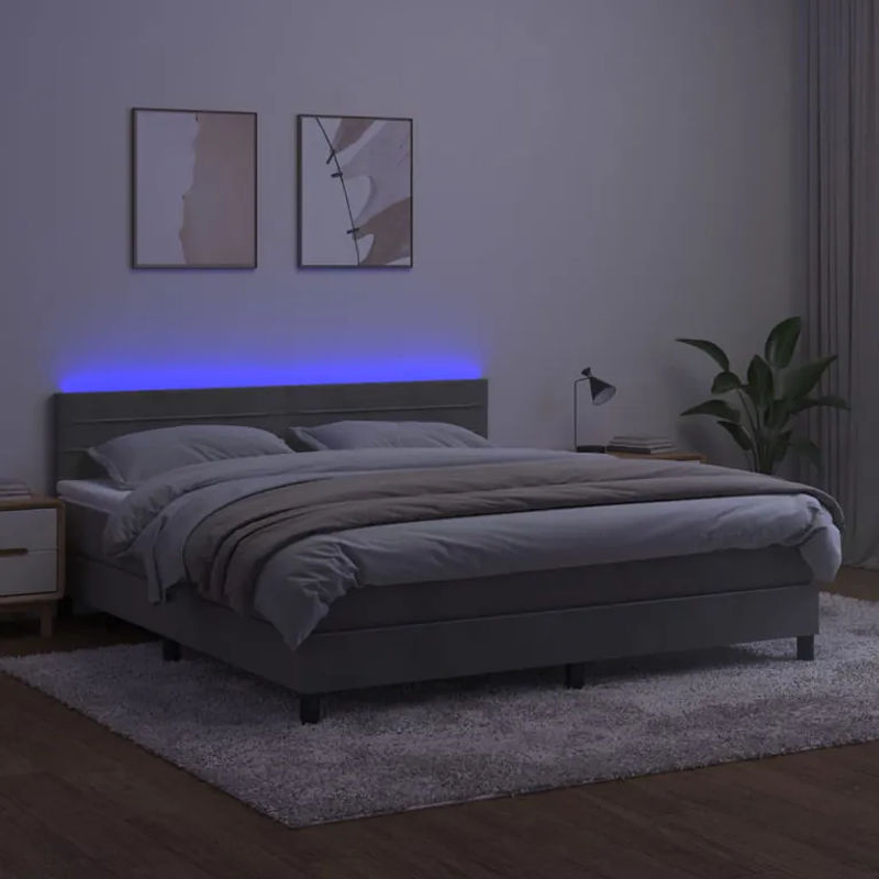 Vidaxl Kontinentalbett mit Matratze und LED in Grau aus Samt, B/T: 180 x 200 cm - Bild 4