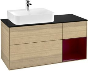 V&B Finion Waschtischunterschrank Wandmontage mit LED-Beleuchtung und Regalelement in Eiche Beige, Breite: 120 cm - Bild 1