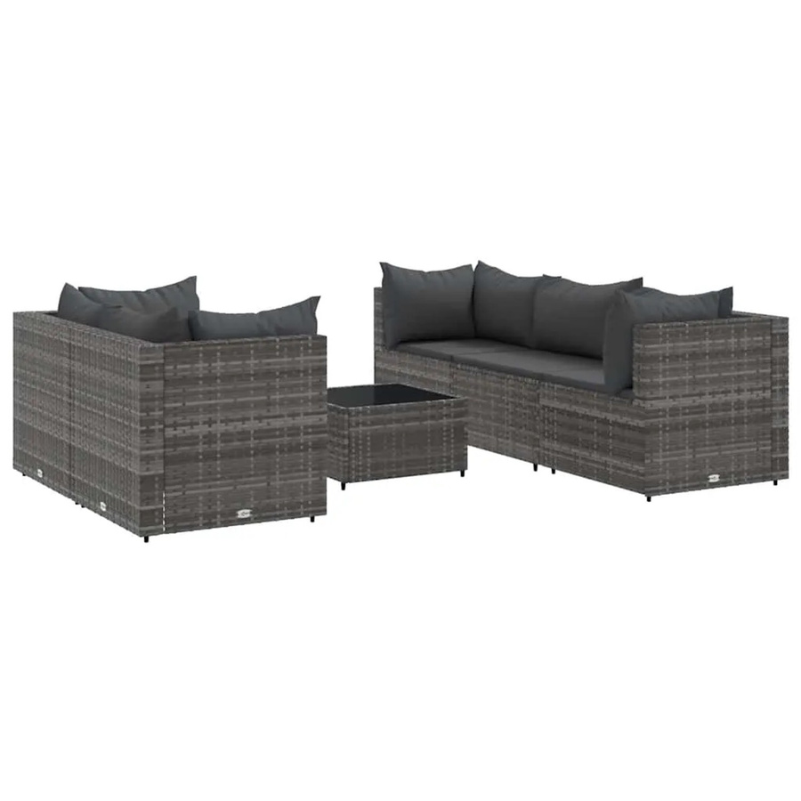 vidaXL 6-tlg. Garten-Lounge-Set in Grau mit Polstern und Kissen aus PE-Rattan und pulverbeschichtetem Stahl - Bild 2