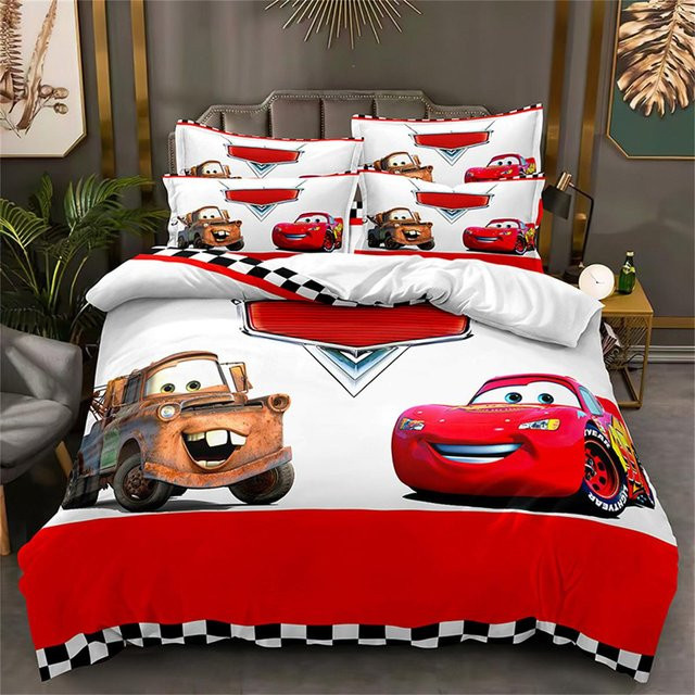 Flylo Bettwäsche Set Lightning McQueen mit Kissenbezügen, Cartoon Autos Design für Kinder, Rot, B/H: 135 x 200 cm - Bild 1